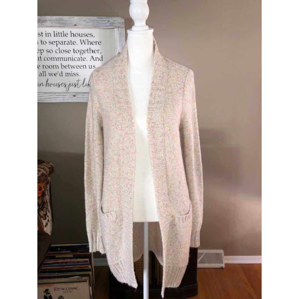 Hollister Long Open Multicolor Knit Grandmacore Librarian chic Cottage Sweater